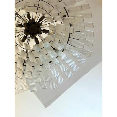 Contemporary Modern Clear Strips Listelli Murano Glass Burnish Flush Mount