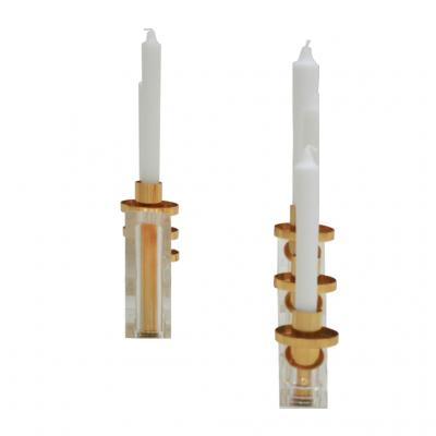 Contemporary Modern French Brass and Methacrylate Pair of Candelabras
