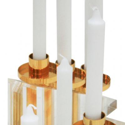 Contemporary Modern French Brass and Methacrylate Pair of Candelabras