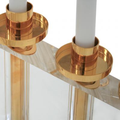 Contemporary Modern French Brass and Methacrylate Pair of Candelabras