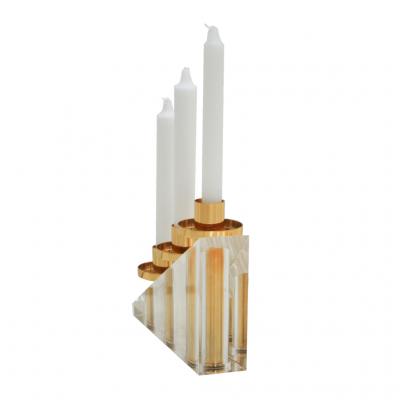 Contemporary Modern French Brass and Methacrylate Pair of Candelabras