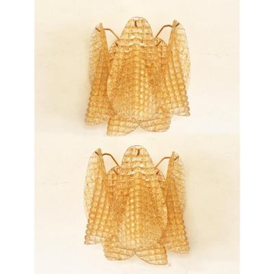 Contemporary Modern Gold Granigli Rondini Murano Wall sconces Set of 2