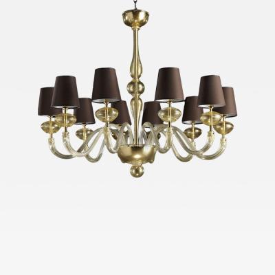 Contemporary Modern Gold Murano Glass Chandelier