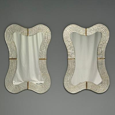 Contemporary Modern Italian Wall Mirrors Murano Glass Silver Leaf Brass