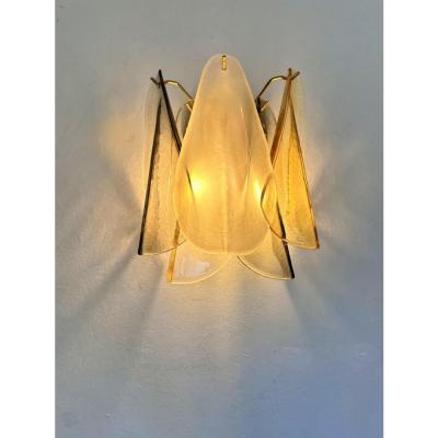 Contemporary Modern Multicolor Amber Rondini Murano Wall Sconces Set of Two