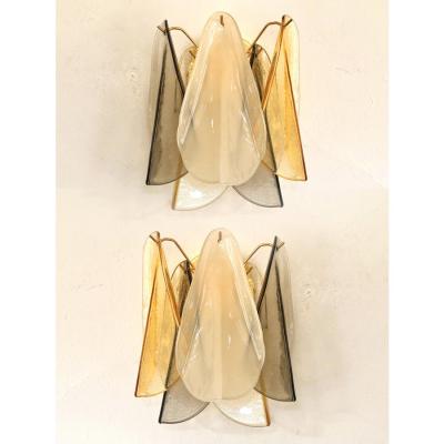 Contemporary Modern Multicolor Amber Rondini Murano Wall Sconces Set of Two