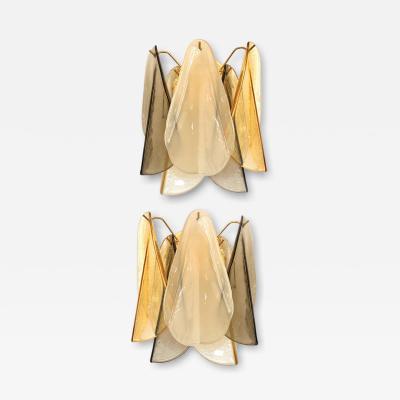 Contemporary Modern Multicolor Amber Rondini Murano Wall Sconces Set of Two