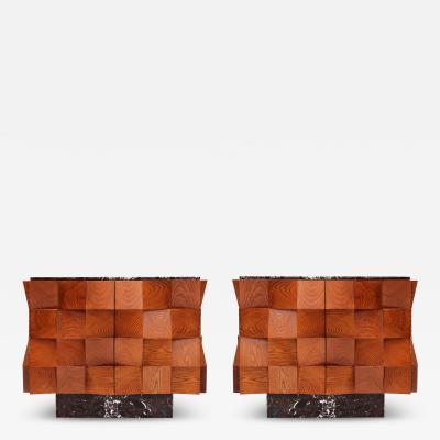 Contemporary Modern Pair of Sideboards in Wood and Burgundy Marble Top Italy