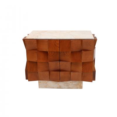Contemporary Modern Pair of Sideboards in Wood and Siena Marble Top Italy