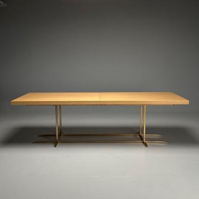 Contemporary Modern Rectangular Dining Table Ashwood Veneer Gilt Metal