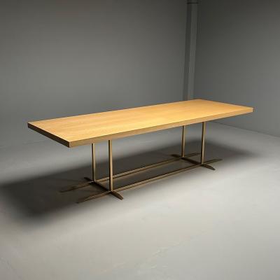 Contemporary Modern Rectangular Dining Table Ashwood Veneer Gilt Metal