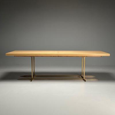 Contemporary Modern Rectangular Dining Table Ashwood Veneer Gilt Metal