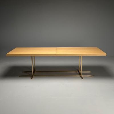 Contemporary Modern Rectangular Dining Table Ashwood Veneer Gilt Metal