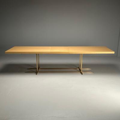 Contemporary Modern Rectangular Dining Table Ashwood Veneer Gilt Metal