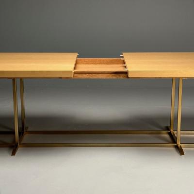 Contemporary Modern Rectangular Dining Table Ashwood Veneer Gilt Metal