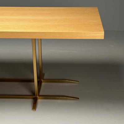Contemporary Modern Rectangular Dining Table Ashwood Veneer Gilt Metal