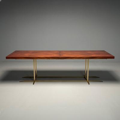 Contemporary Modern Rectangular Dining Table Burlwood Veneer Gilt Metal