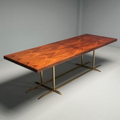 Contemporary Modern Rectangular Dining Table Burlwood Veneer Gilt Metal