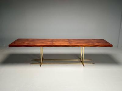 Contemporary Modern Rectangular Dining Table Burlwood Veneer Gilt Metal