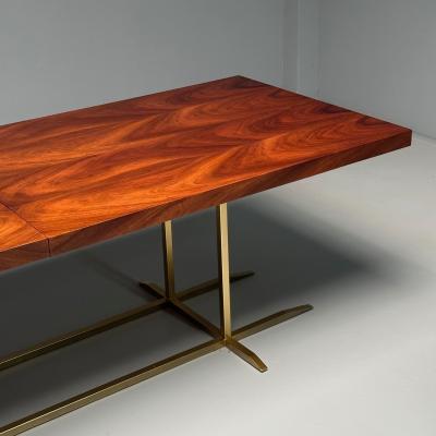 Contemporary Modern Rectangular Dining Table Burlwood Veneer Gilt Metal