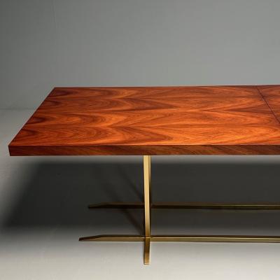 Contemporary Modern Rectangular Dining Table Burlwood Veneer Gilt Metal