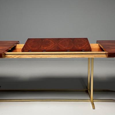 Contemporary Modern Rectangular Dining Table Burlwood Veneer Gilt Metal