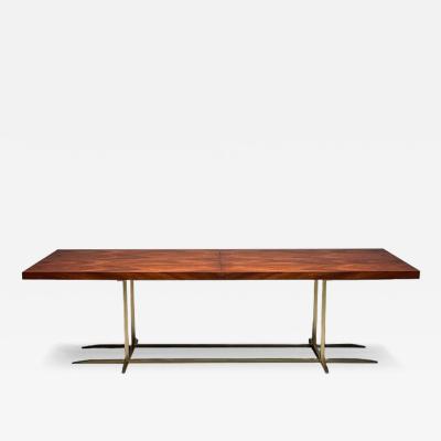 Contemporary Modern Rectangular Dining Table Burlwood Veneer Gilt Metal