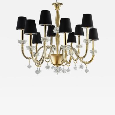 Contemporary Modern Rostrato Gold Murano Glass Chandelier