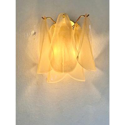 Contemporary Modern Sanded Champagne Rondini Murano Wall Sconces Set of Two