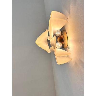 Contemporary Modern Sanded Champagne Rondini Murano Wall Sconces Set of Two