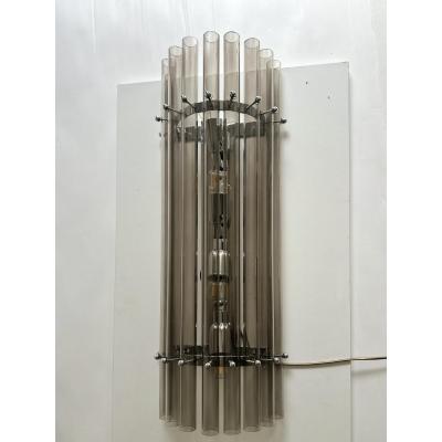 Contemporary Modern Smoked Fum Glass Pipes Wall Sconces Set of Two