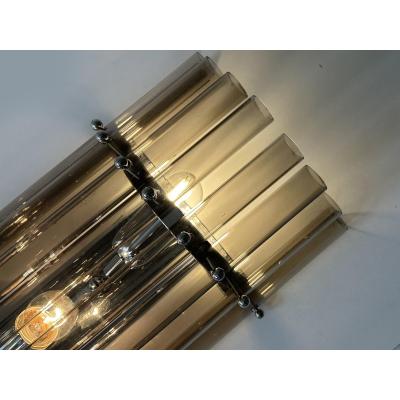 Contemporary Modern Smoked Fum Glass Pipes Wall Sconces Set of Two