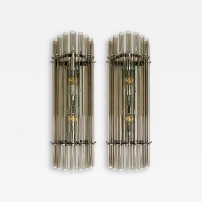 Contemporary Modern Smoked Fum Glass Pipes Wall Sconces Set of Two
