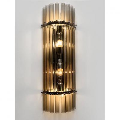 Contemporary Modern Smoked Fum Glass Pipes Wall Sconces Set of Two