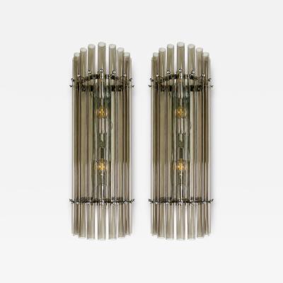 Contemporary Modern Smoked Fum Glass Pipes Wall Sconces Set of Two