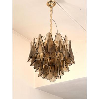 Contemporary Modern Smoked Fum Rondini Murano Glass Chandelier