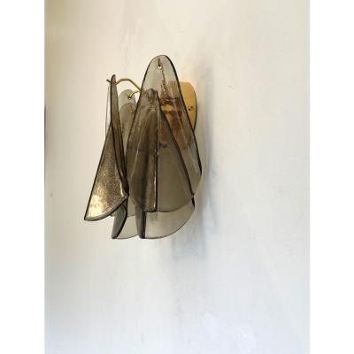 Contemporary Modern Smoked Fum Rondini Murano Wall Sconces Set of Two