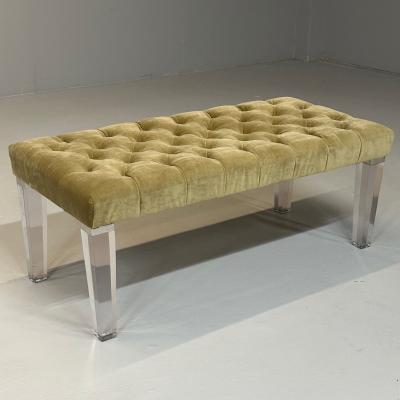 Contemporary Modern Tufted Window Bench Chrome Acrylic Green Velvet 2010s