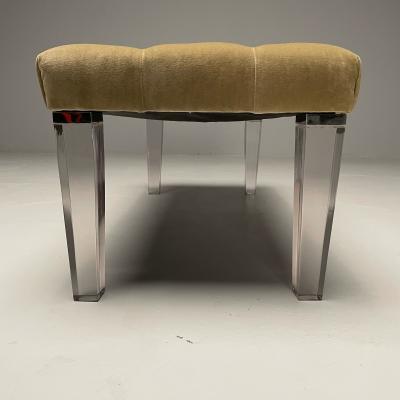 Contemporary Modern Tufted Window Bench Chrome Acrylic Green Velvet 2010s