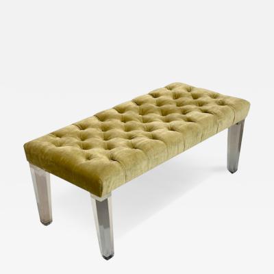 Contemporary Modern Tufted Window Bench Chrome Acrylic Green Velvet 2010s