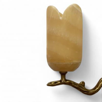 Contemporary Modern Wall Sconces Branch Motif Bronze Alabaster 21st C 