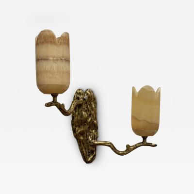 Contemporary Modern Wall Sconces Branch Motif Bronze Marble 21st C 