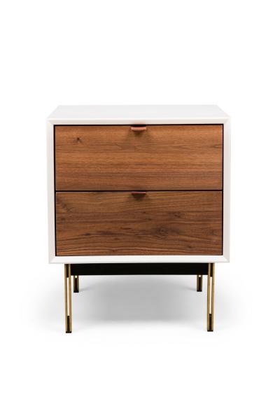 Contemporary Modern White Lustrosa Cabinet and Natural Wood 2 Drawer Nightst