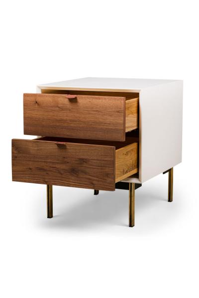 Contemporary Modern White Lustrosa Cabinet and Natural Wood 2 Drawer Nightst