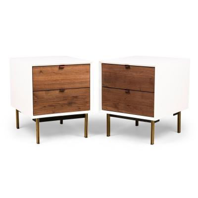 Contemporary Modern White Lustrosa Cabinet and Natural Wood 2 Drawer Nightst