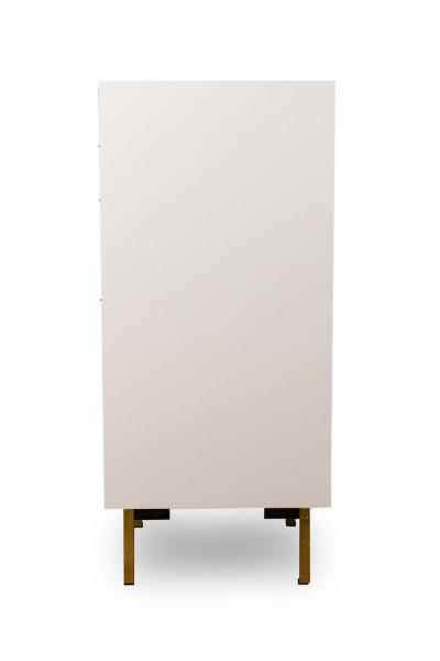 Contemporary Modern White Lustrosa Cabinet and Natural Wood 5 Drawer Chest