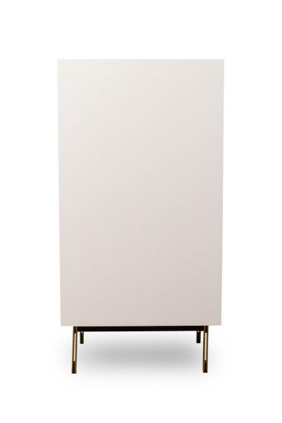 Contemporary Modern White Lustrosa Cabinet and Natural Wood 5 Drawer Chest