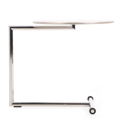 Contemporary Modernist Cantilevered Side Table with Laminate Top and Chrome Base