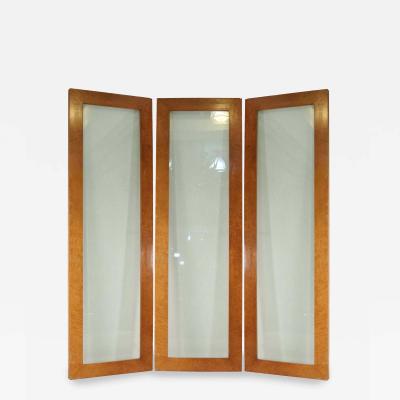 Contemporary Monumental Three Fold Maple and Glass Screen Room Divider