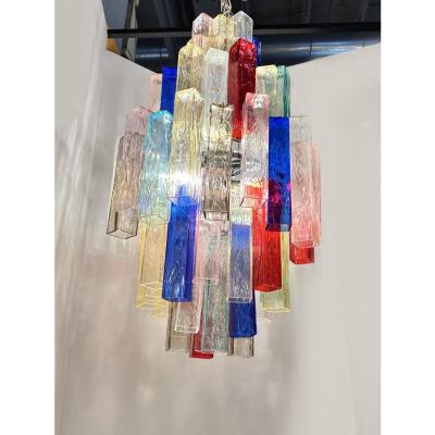 Contemporary Multicolor Square Bark Murano Glass Chandelier